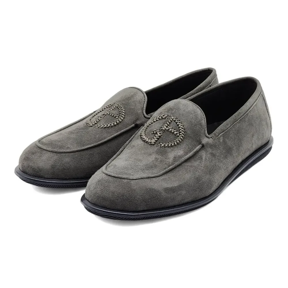 Giorgio Armani Suede Loafers with Embroidered Logo in Gray (7) - Picture 2 of 7